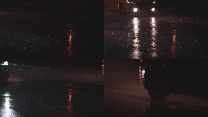 4K夜雨大雨雨中的汽车