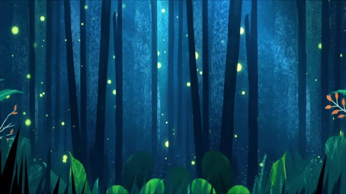 唯美寂静气氛夜晚树林萤火虫森林