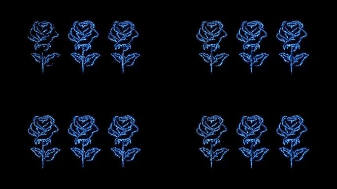 超长的4k蓝色科技玫瑰花朵