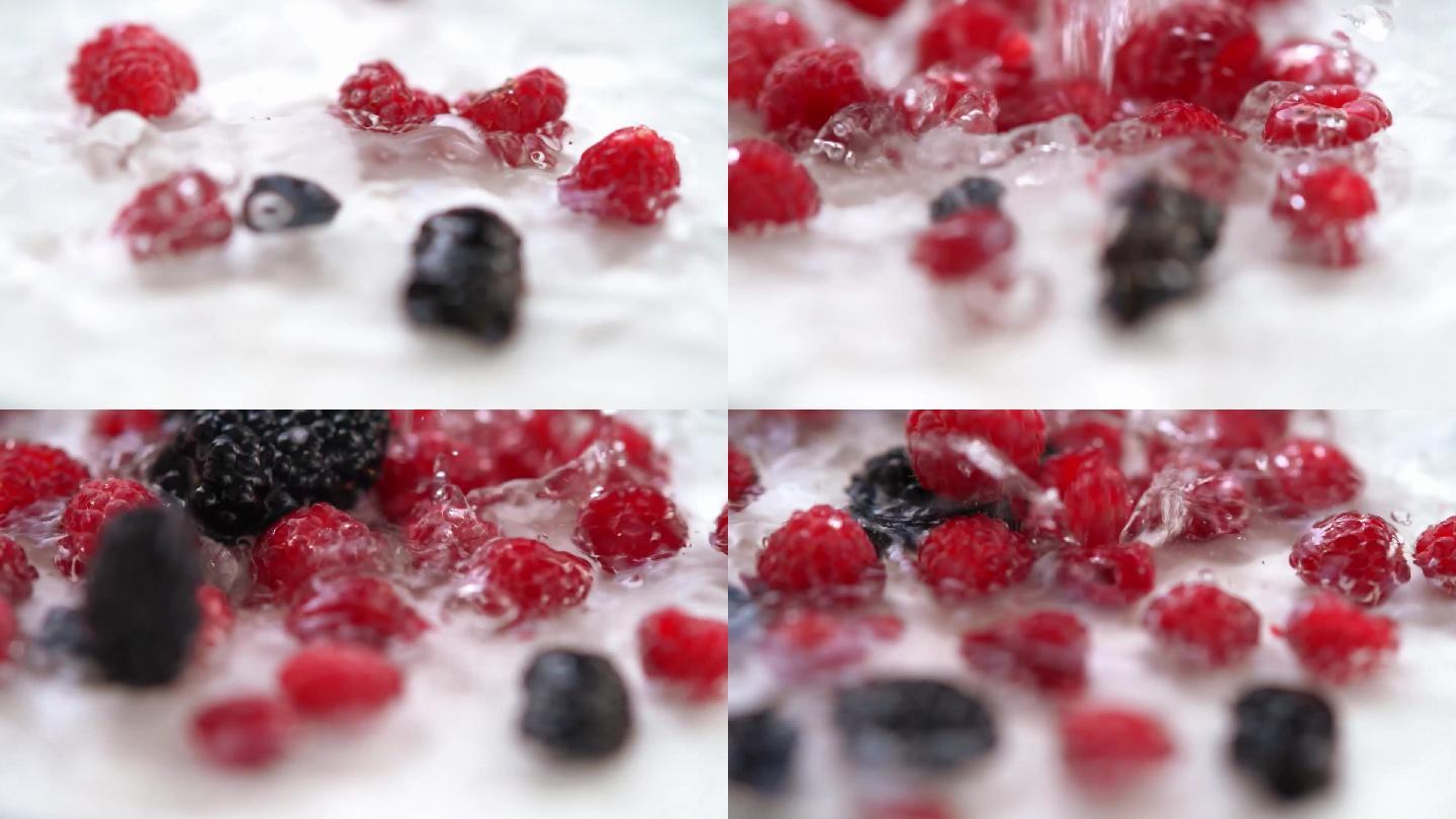 树莓桑葚清洗水珠水滴有机水果