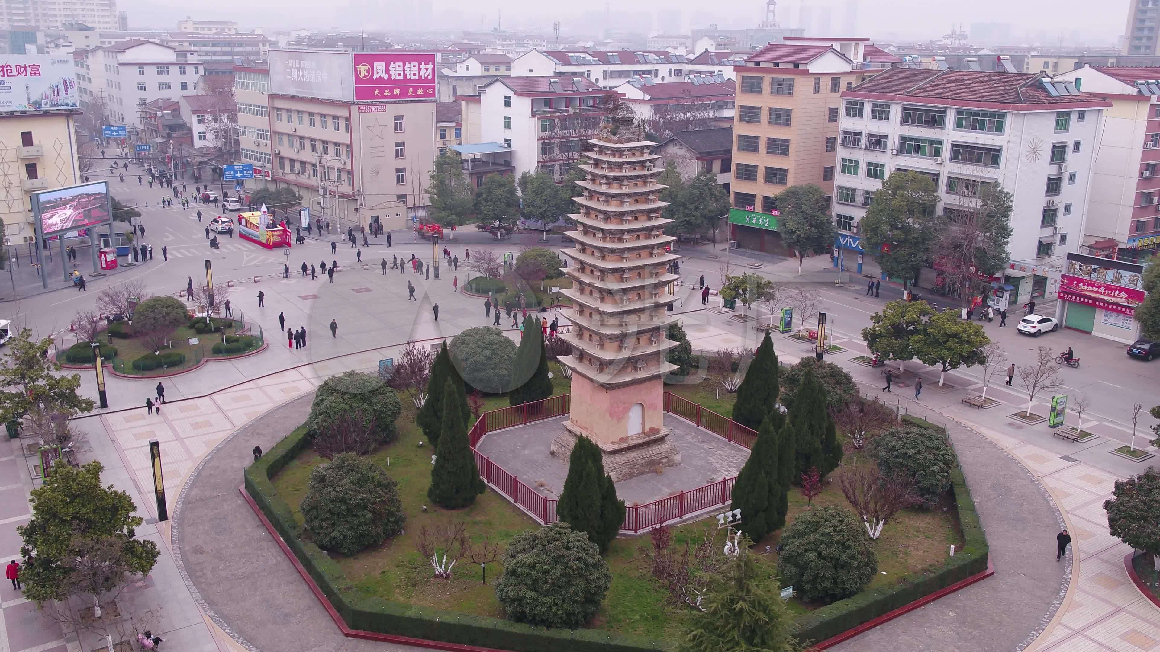 陕西汉中洋县开明广场舍利塔【4k】_3840x2160_高清视频素材下载(编号