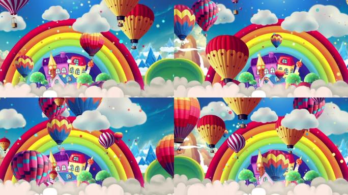 卡通彩虹热气球可爱背景