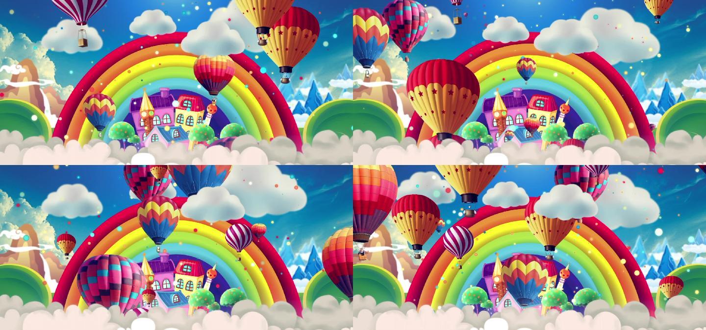 卡通彩虹热气球可爱背景