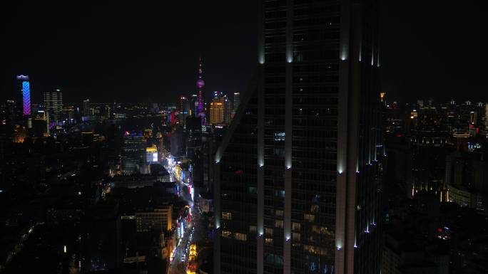 世茂大楼南京路步行街夜景航拍