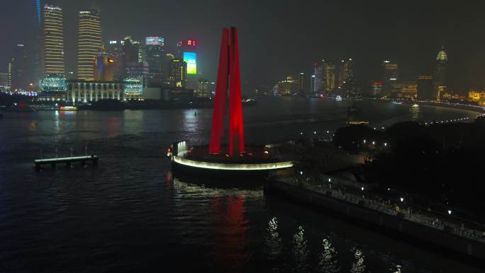 上海航拍外白渡桥黄浦江英雄纪念碑