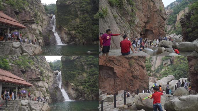 4K夏天青岛崂山北九水旅游人群