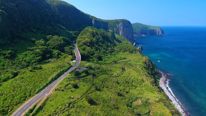 4k美丽海岸线航拍公路海洋农田风景