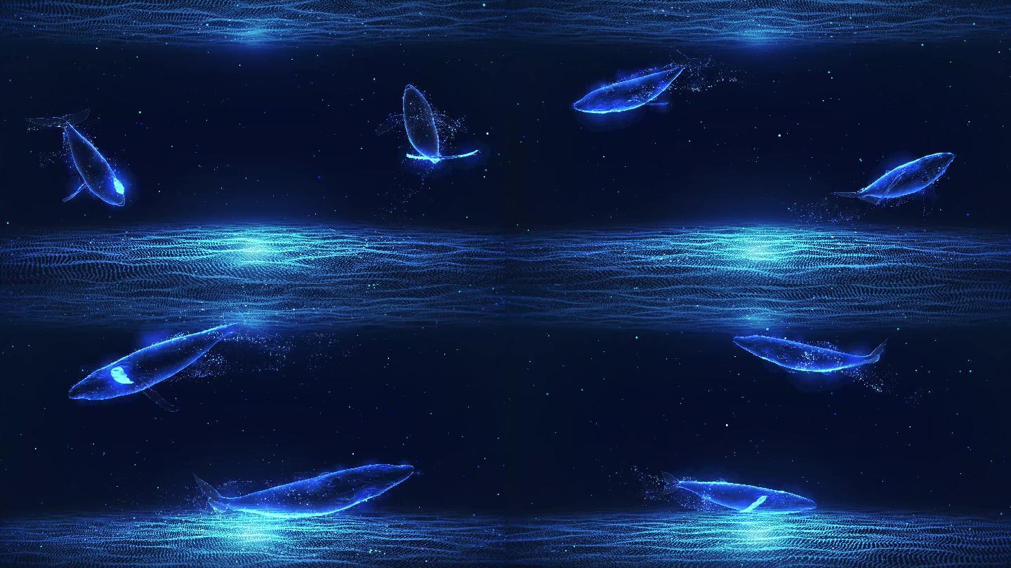 4K蓝色梦幻粒子鲸鱼舞台循环