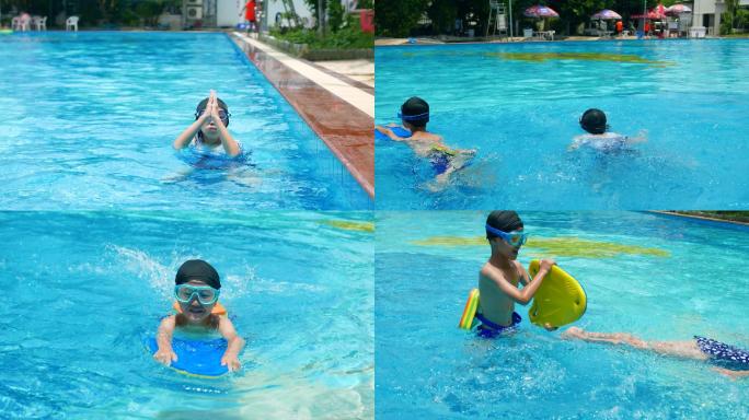 小孩游泳池玩水玩耍，孩子戏水打闹4k视频
