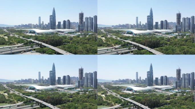 深圳湾公园城市天际线4K航拍