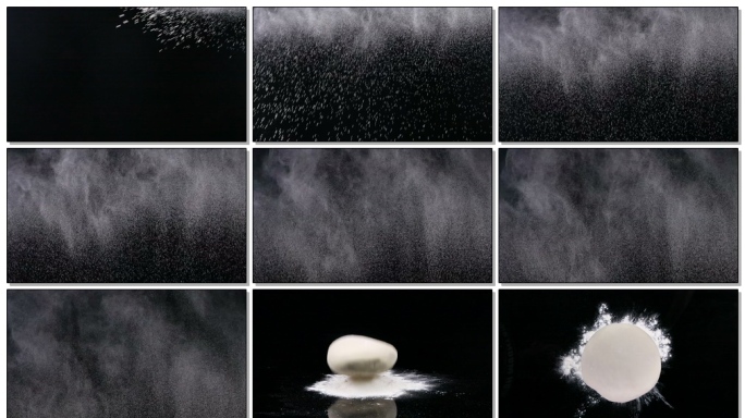 撒面粉面粉洒落面团掉落在面粉中1080p