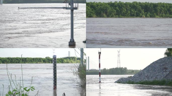 【实拍】4K黄河下游水量暴涨超警戒水位