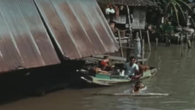 40年代泰国街道行人繁华商业区商铺建筑河