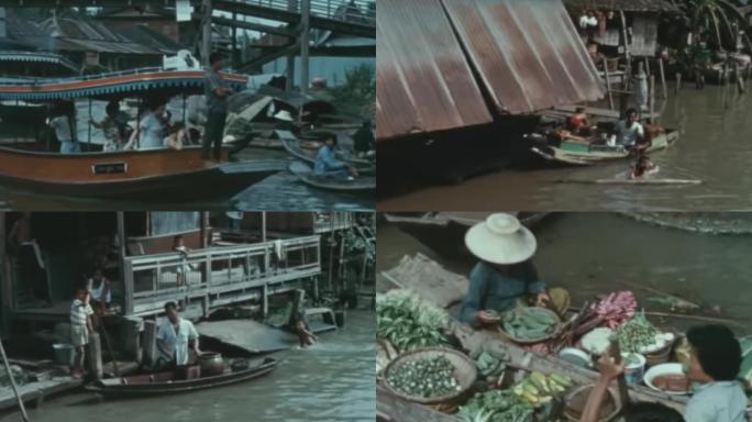 40年代泰国街道行人繁华商业区商铺建筑河