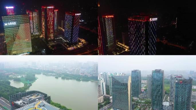 淮安国际金融中心白天夜晚景色航拍