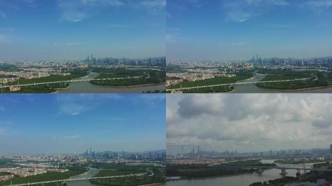 4K广州大学城眺望广州城区航拍
