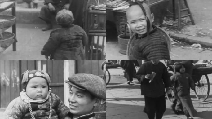 30年代北京街头儿童拉洋车人力车夫牌楼
