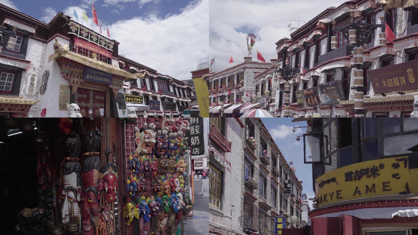 西藏拉萨八廓街景人流建筑商店随拍