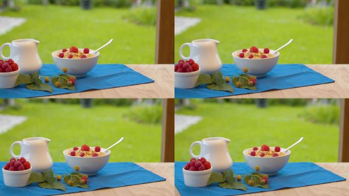 4K树莓麦片牛奶饮食健康天然