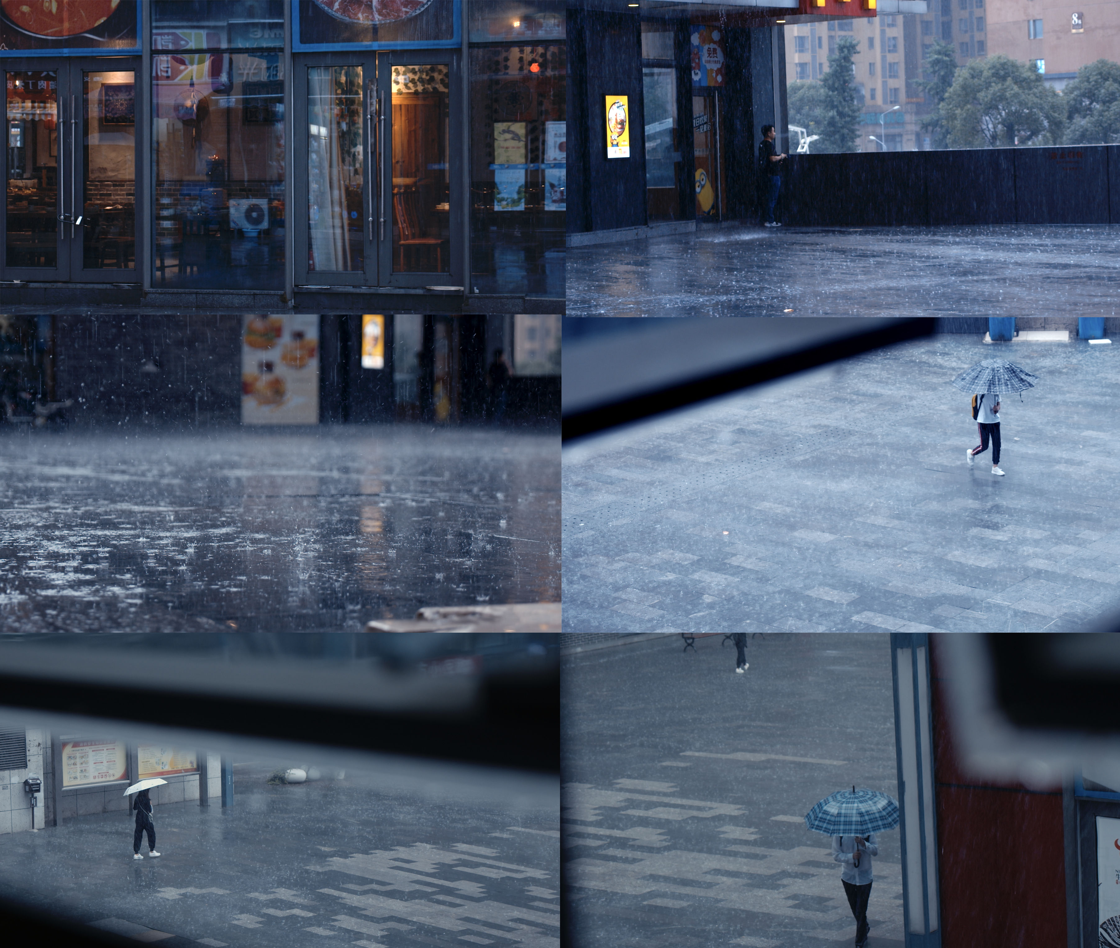 2k下雨天雨中行人和窗戶水滴