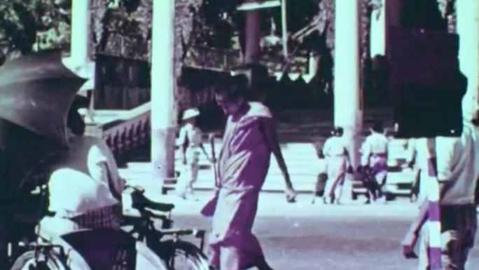 50年代缅甸仰光大金塔街道商铺建筑集市