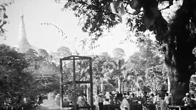 30年代缅甸仰光金寺公园街道行人居民生活