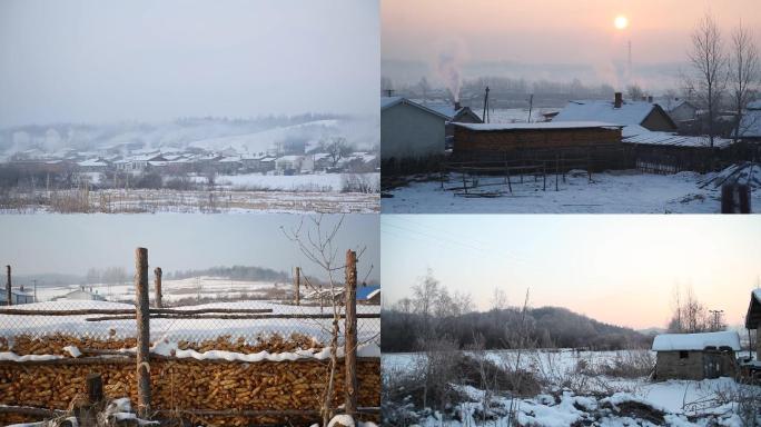 冬季晨曦中的东北农村