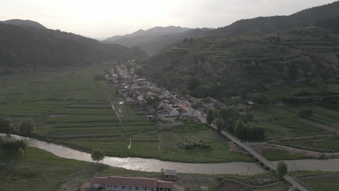 山西乡村河流风景4k航拍