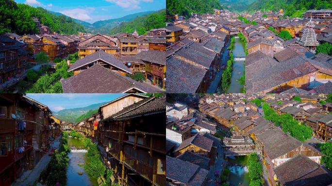 2贵州肇兴侗寨风景区古建筑航拍4K视频