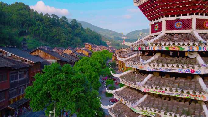 5贵州肇兴侗寨风景区古建筑航拍4K视频