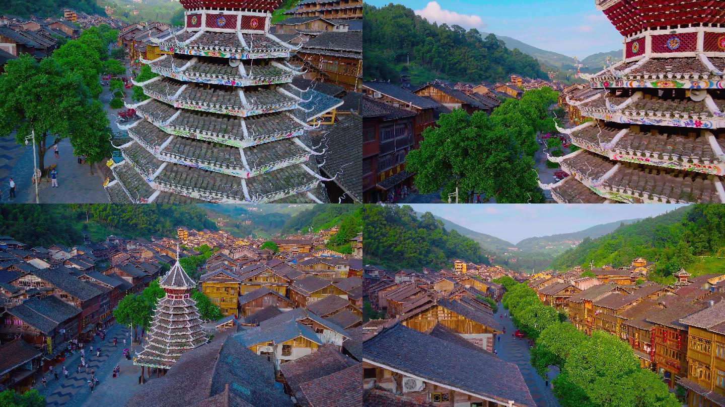 5贵州肇兴侗寨风景区古建筑航拍4K视频