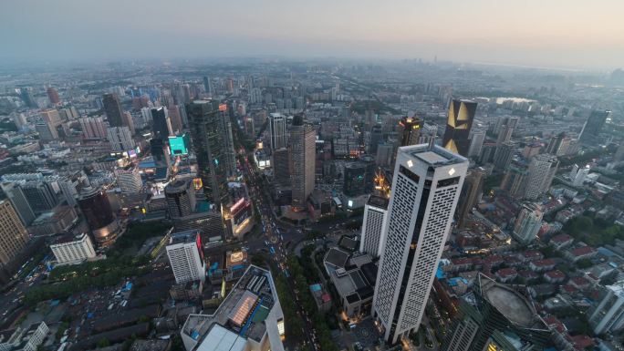 南京新街口航拍延时日转夜