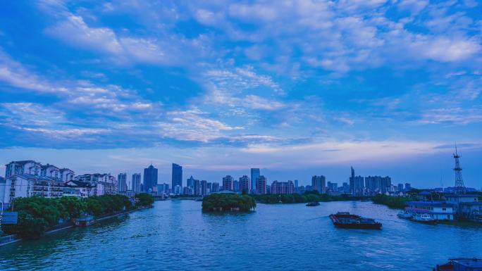 无锡市城中心京杭大运河日转夜4K延时摄影