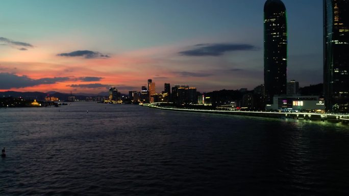 海边城市、厦门航拍、鼓浪屿、海边夕阳