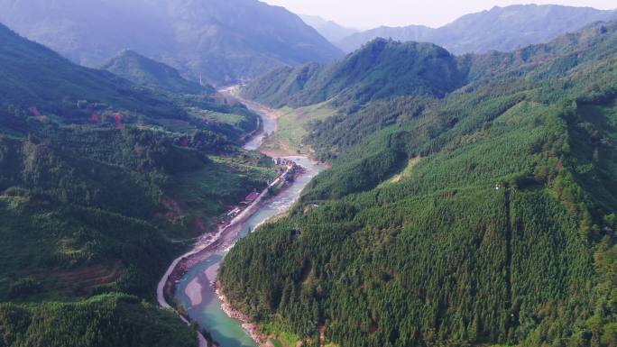 4贵州从江刚边村村寨三百河河流航拍4K
