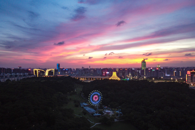 广西南宁国际会展中心东盟商务区夜景航拍