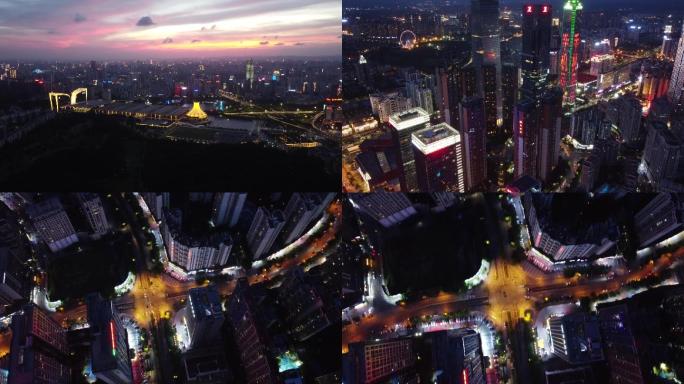 广西南宁国际会展中心东盟商务区夜景航拍