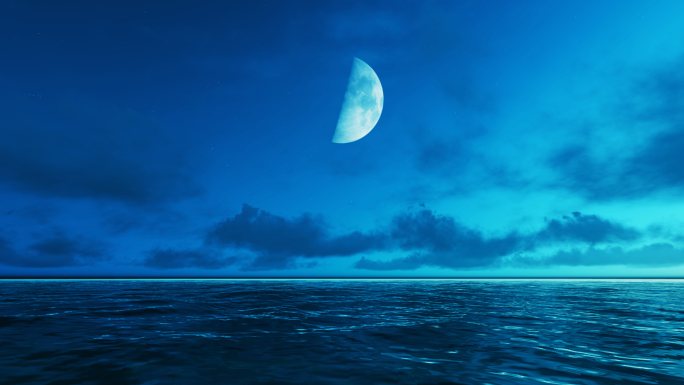 月亮延时升起夜晚海面