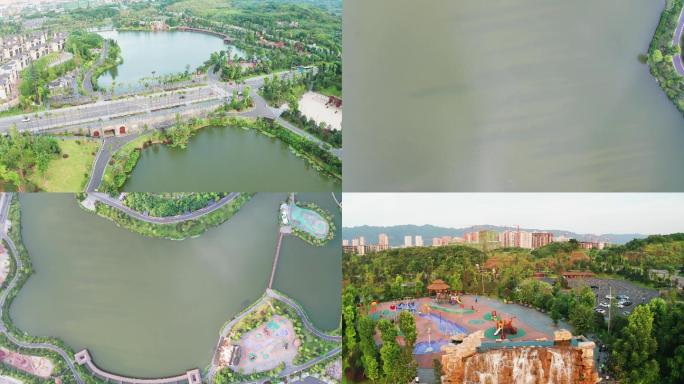 重庆市璧山区枫香湖儿童公园航拍4K