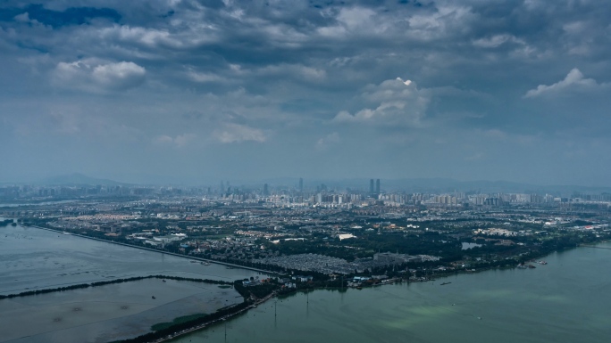 云南昆明城市滇池全景延时