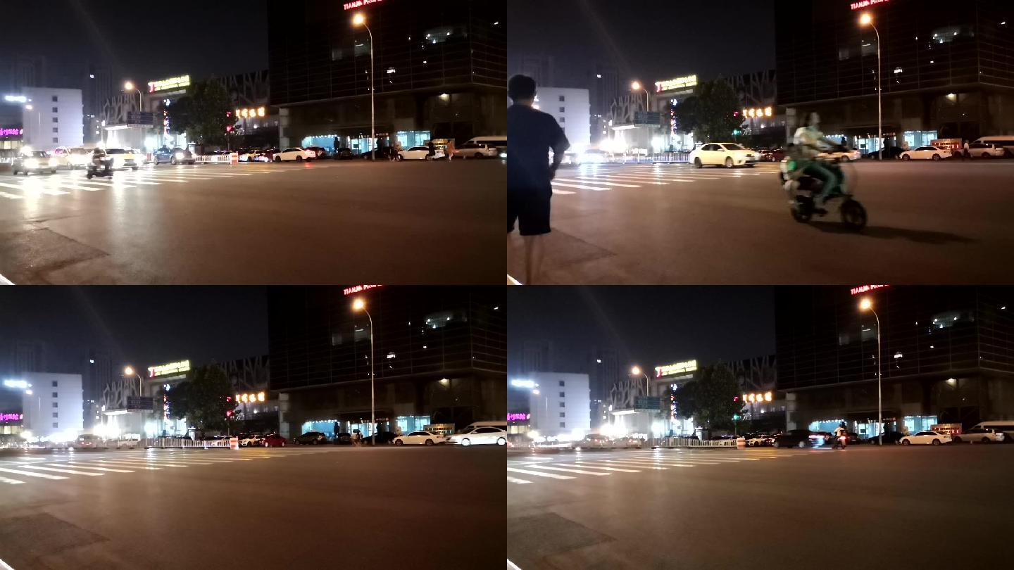 延迟摄影天津夜晚马路车辆行人视频素材