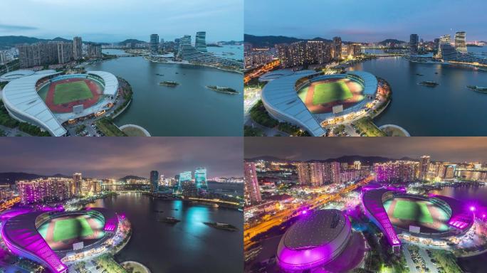 厦门城市风光海沧湖大景日转夜延时