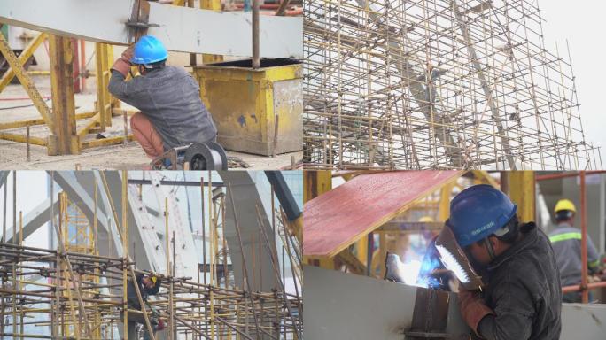 城市建设者登高攀爬脚手架安全防护工人农民