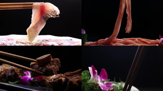 火锅食材毛肚鸭肠排骨等实拍素材