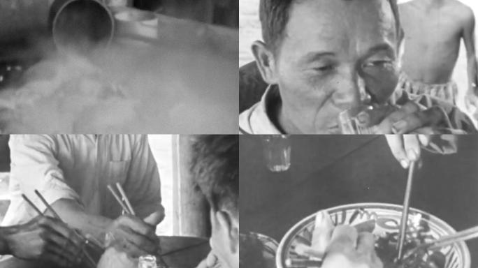 50年代城镇灶台饭馆食客吃饭喝酒中餐传统