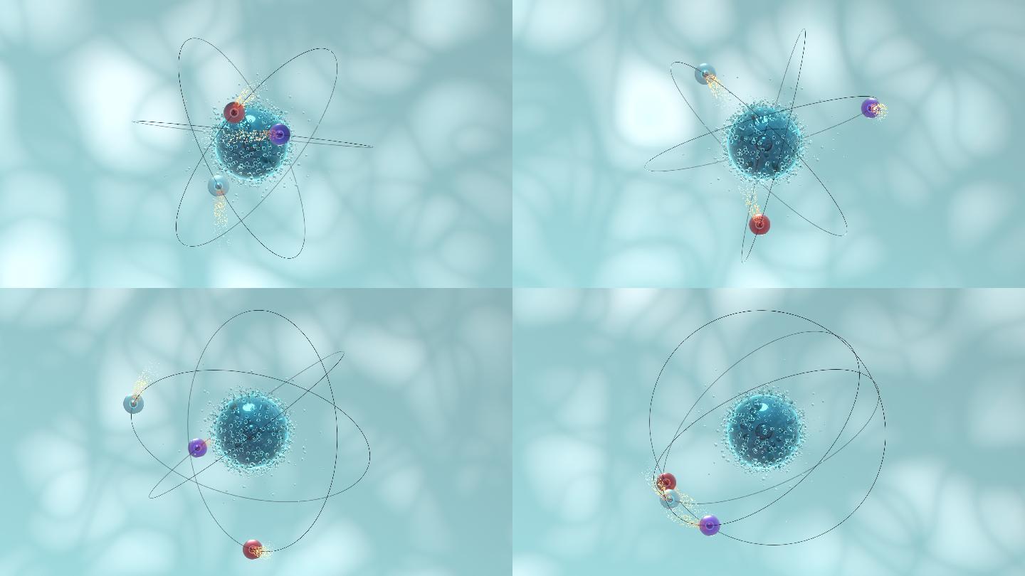 运动的微观原子概念模型3D渲染
