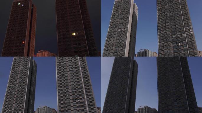 城市高楼24小时光影变化素材