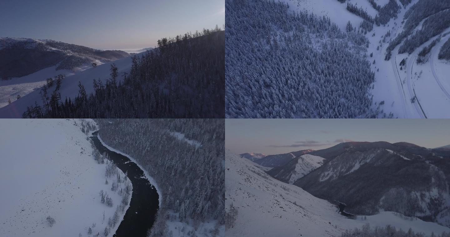 【4K】雪山雪松喀纳斯长白山航拍