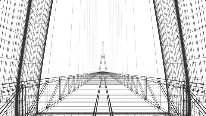 在桥梁线框中快速前行3D渲染