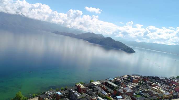 航拍云南省宁蒗彝族自治县泸沽湖景区